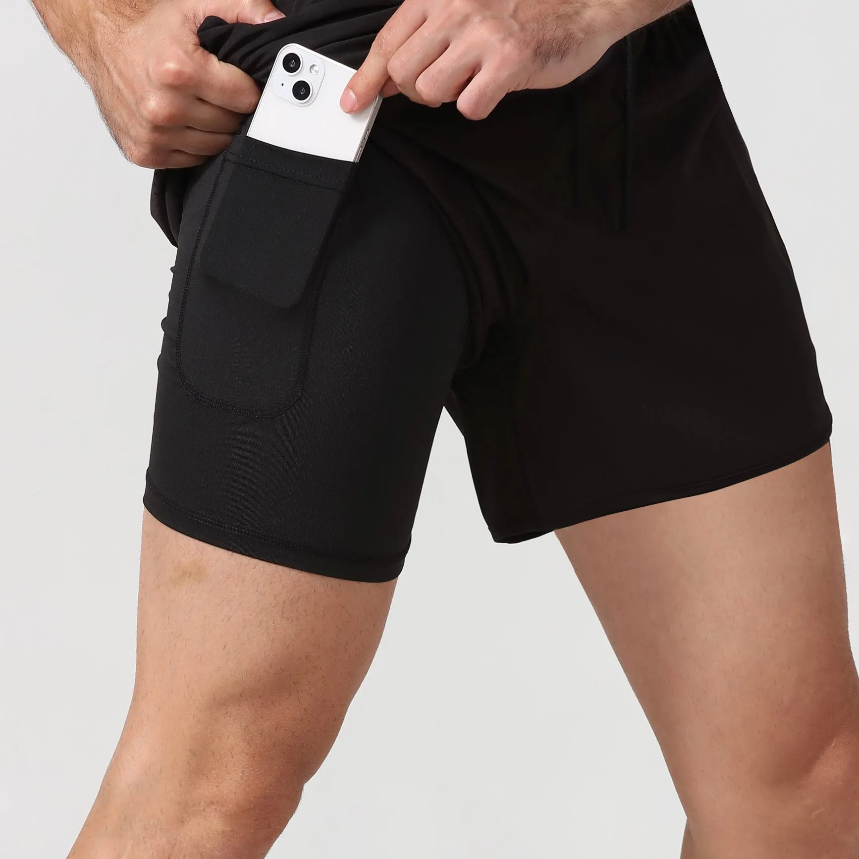 AKIV 2-in-1 Multi-Pocket Shorts Unisex | Inner Tight | Black