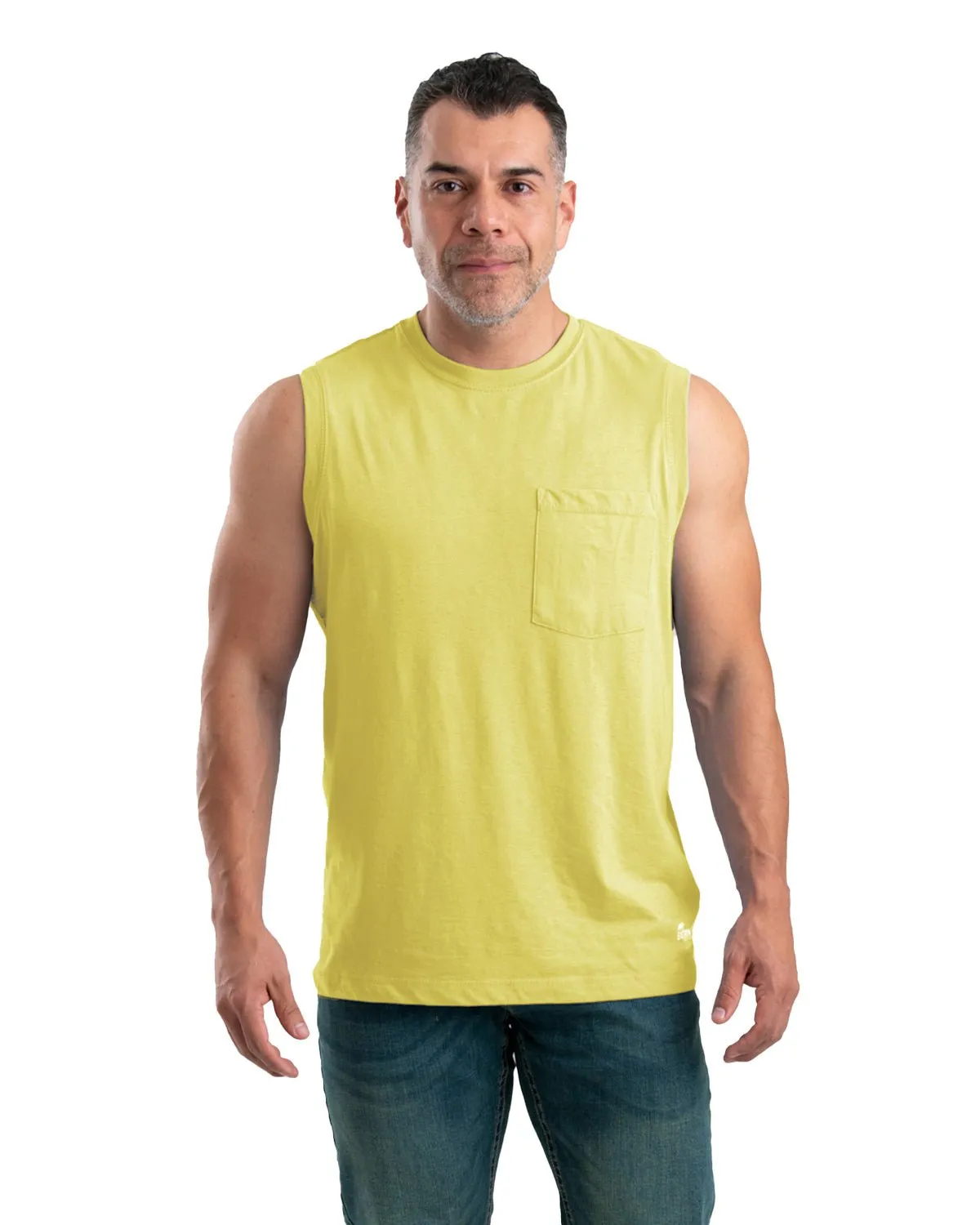 Berne Mens Performance Pocket Yellow Cotton Blend S/L T-Shirt