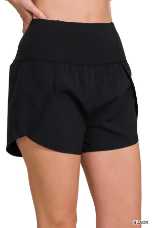 Black High Waisted Zipper Back Pocket Running Shorts