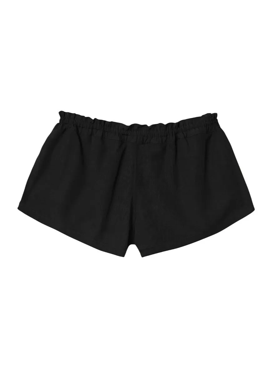 Eos Drawstring Organic Low-Rise Bamboo Poplin Lounge Short - Black