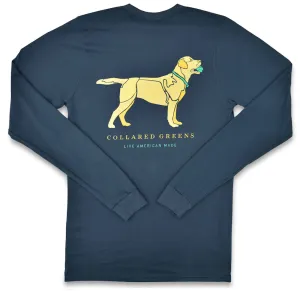 Good Boy: Long Sleeve T-Shirt - Yellow Lab on Steel Blue