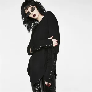 Gothic Asymmetric Hollow Lace up Backless Hooded Long Sleeve