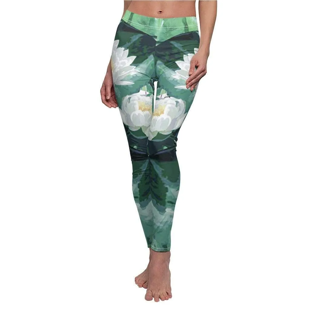 Green Flower Lotus Yoga Pants