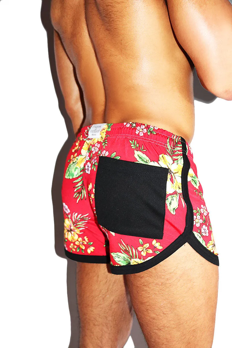 Kauai Floral Running Shorts- Red