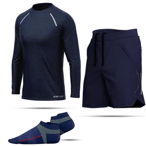 Men's Blue Long Sleeve T-Shirt, Sports Shorts & Socks Set