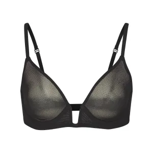 MESH ONE WIRE PLUNGE BRA | ONYX