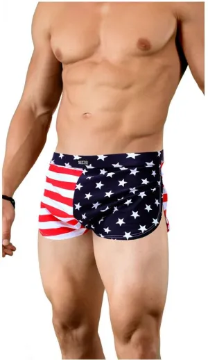 Neptio USA Flag Retro Men's Athletic Side Split Shorts