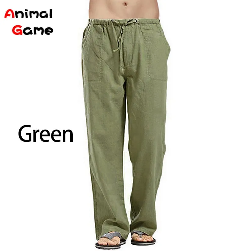 New Loose Linen Wide Men Pant Oversize Linens Streetwear Male Spring Yoga Pants Casual Men Clothing Sweatpants