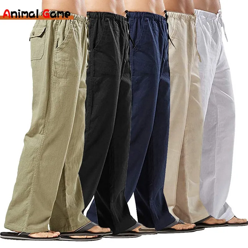 New Loose Linen Wide Men Pant Oversize Linens Streetwear Male Spring Yoga Pants Casual Men Clothing Sweatpants