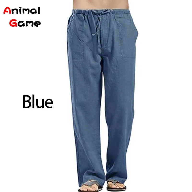 New Loose Linen Wide Men Pant Oversize Linens Streetwear Male Spring Yoga Pants Casual Men Clothing Sweatpants