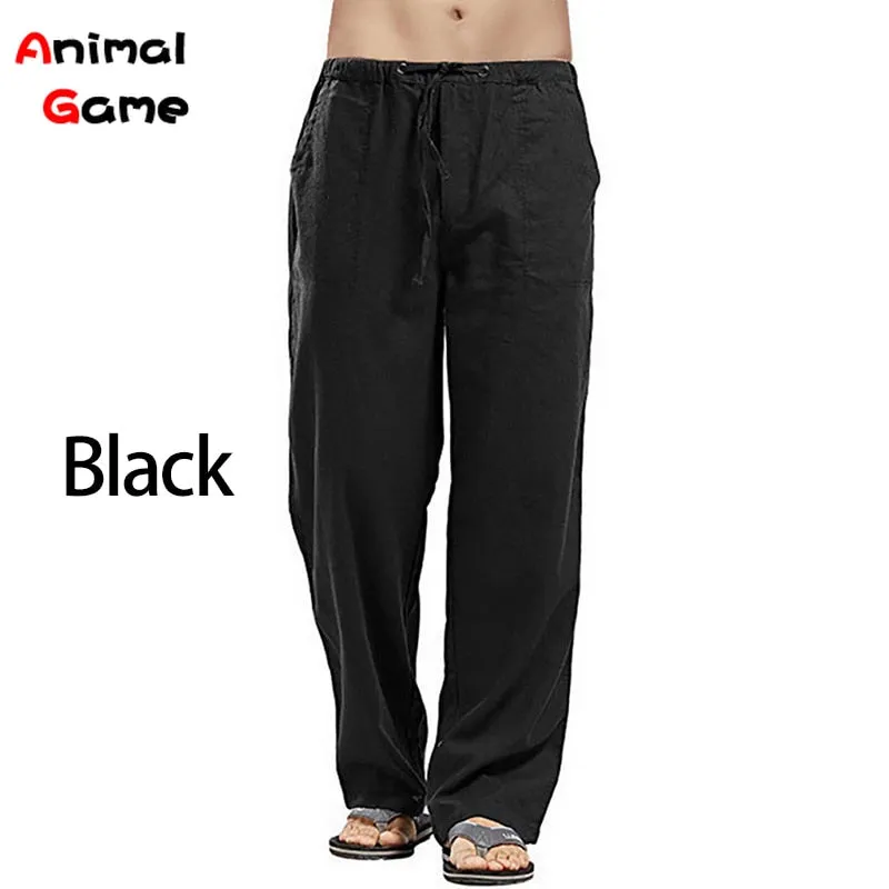 New Loose Linen Wide Men Pant Oversize Linens Streetwear Male Spring Yoga Pants Casual Men Clothing Sweatpants