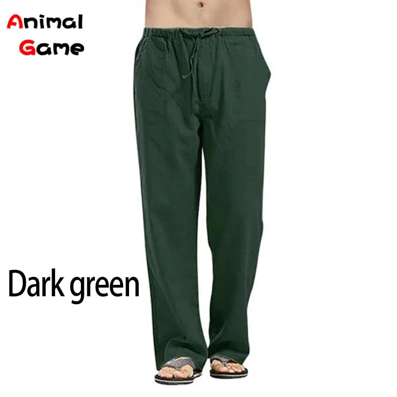 New Loose Linen Wide Men Pant Oversize Linens Streetwear Male Spring Yoga Pants Casual Men Clothing Sweatpants