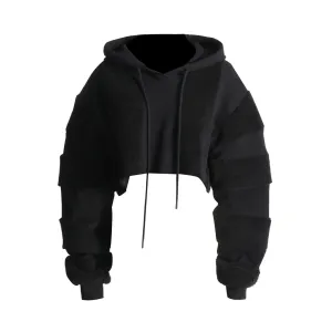 Pre Order:  Spliced Woolen Hooded Cropped Sweatshirt