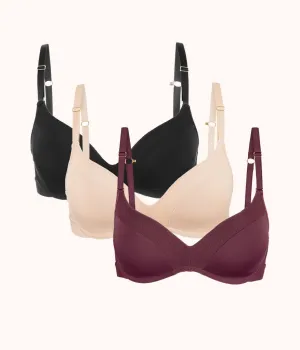 The No-Wire Push-Up Trio: Toasted Almond/Jet Black/Plum