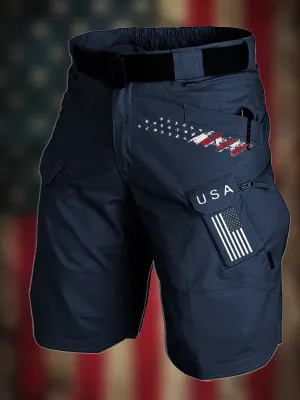 USA FLAG MULTIPLE POCKETS OUTDOOR CARGO SHORTS