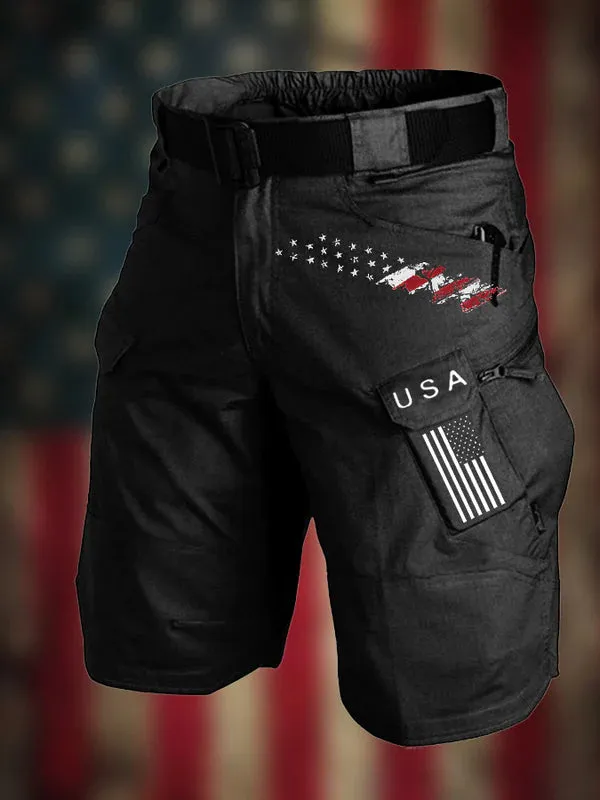 USA FLAG MULTIPLE POCKETS OUTDOOR CARGO SHORTS