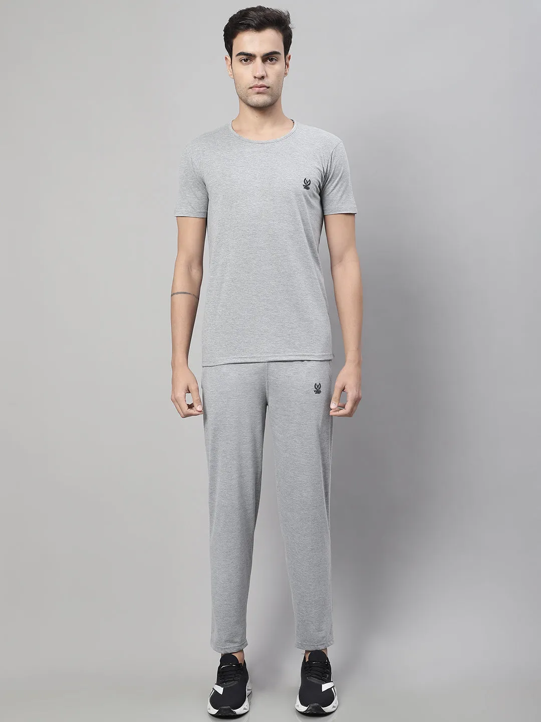 Vimal Jonney Grey Melange Cotton Solid Co-ord Set Tracksuit For Men(Zip On 1 Side Pocket)