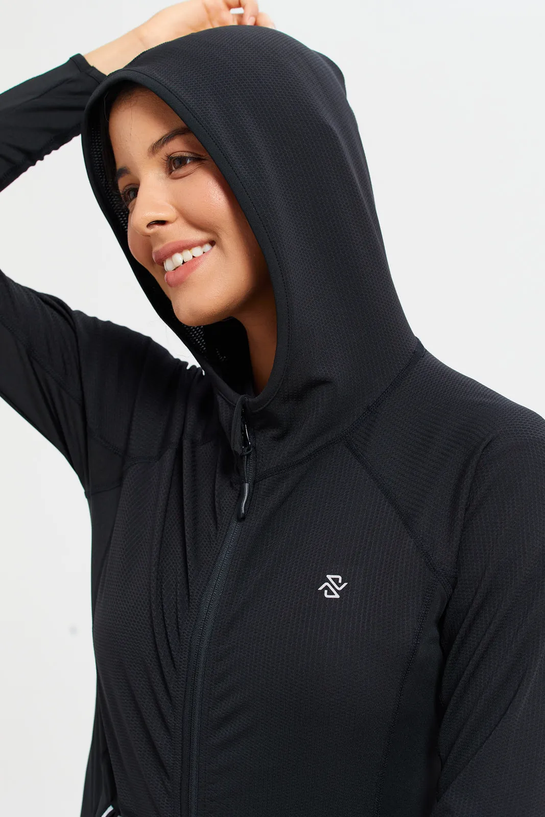 Women Black Hoodie Zip-Trough Sweatshirt